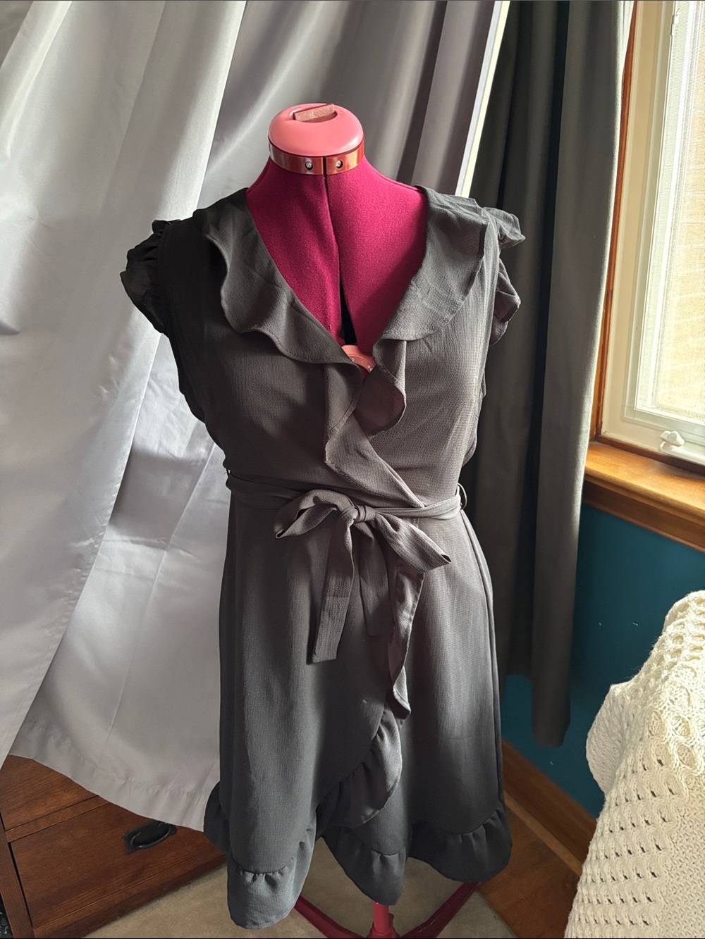 Monteau faux wrap dress with ruffle detail